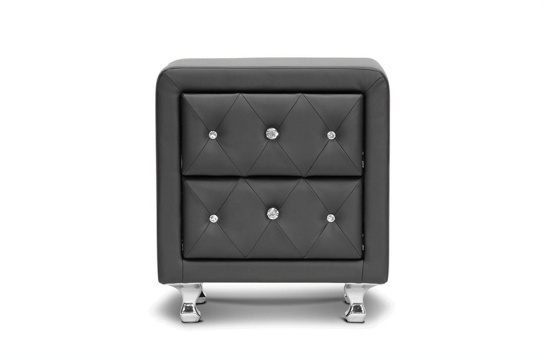 Stella Black Faux Leather Nightstand with Crystal Accents