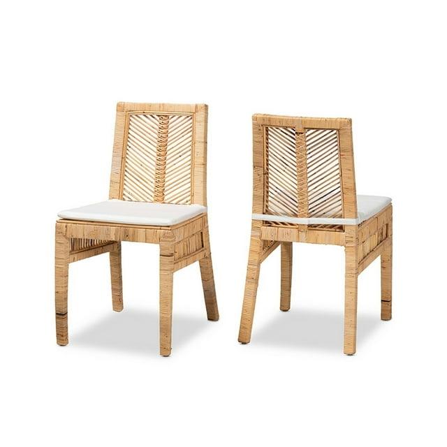 2pc Suci Rattan and Wood Dining Chair Set Natural/Brown - bali & pari: Mahogany Frame, Bohemian Style, Cushioned Seat