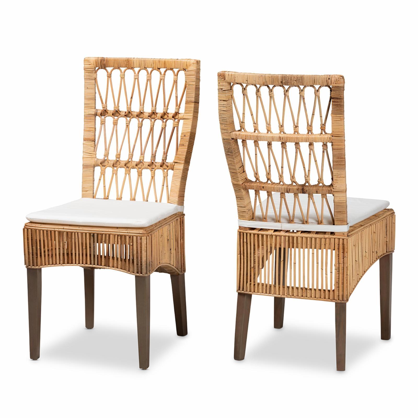 Natural Brown Rattan and Cane Dining Chair Set