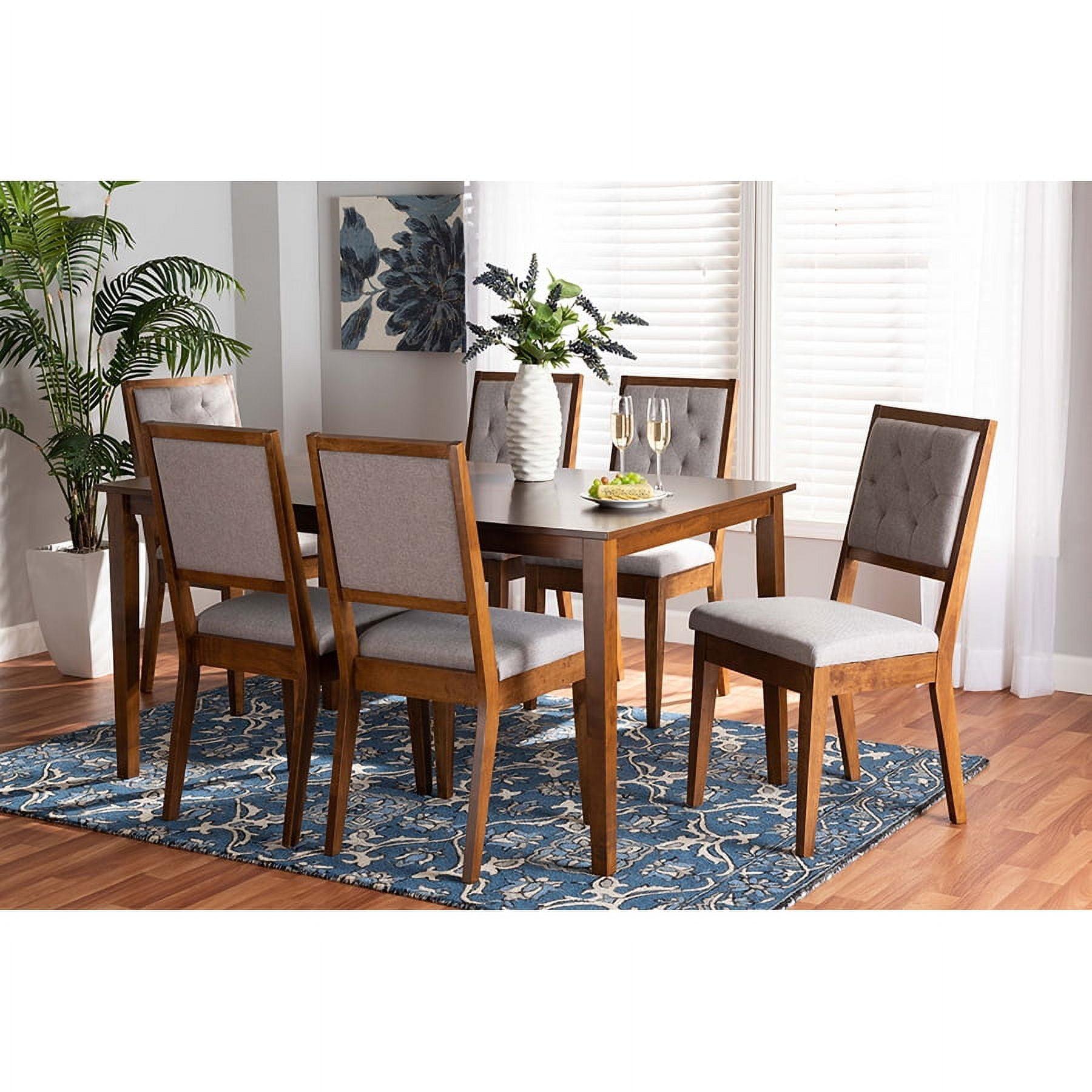 Suvi Contemporary Grey Fabric & Walnut Wood 7-Piece Dining Set