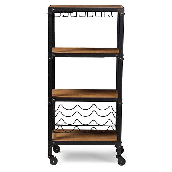 Swanson Rustic Industrial Black Metal and Wood Bar Cart