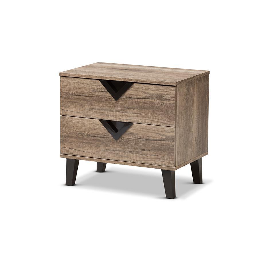 Swanson Modern and Contemporary Wood 2 - Drawer Nightstand - Light Brown - Baxton Studio: Includes Anti-Tip Hardware, Polyethylene Surface