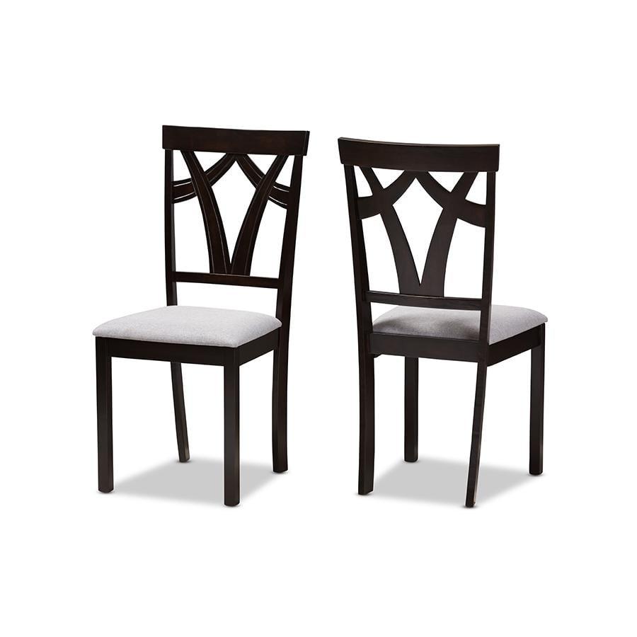 Set of 2 Sylvia Modern And Contemporary Fabric Upholstered And Finished Dining Chairs Gray/Dark Brown - Baxton Studio