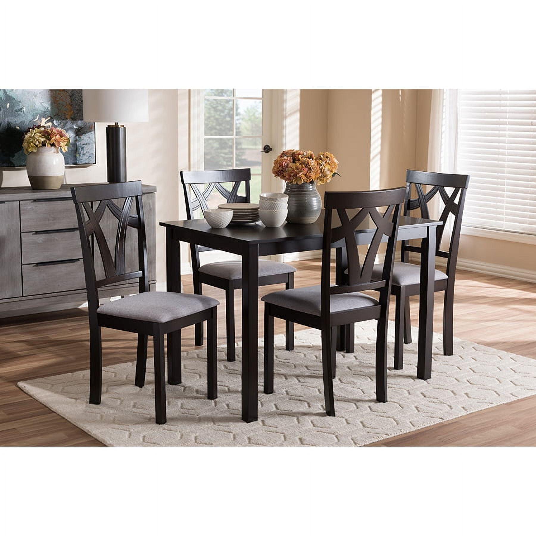 Sylvia 5-Piece Grey Fabric and Dark Brown Wood Dining Set