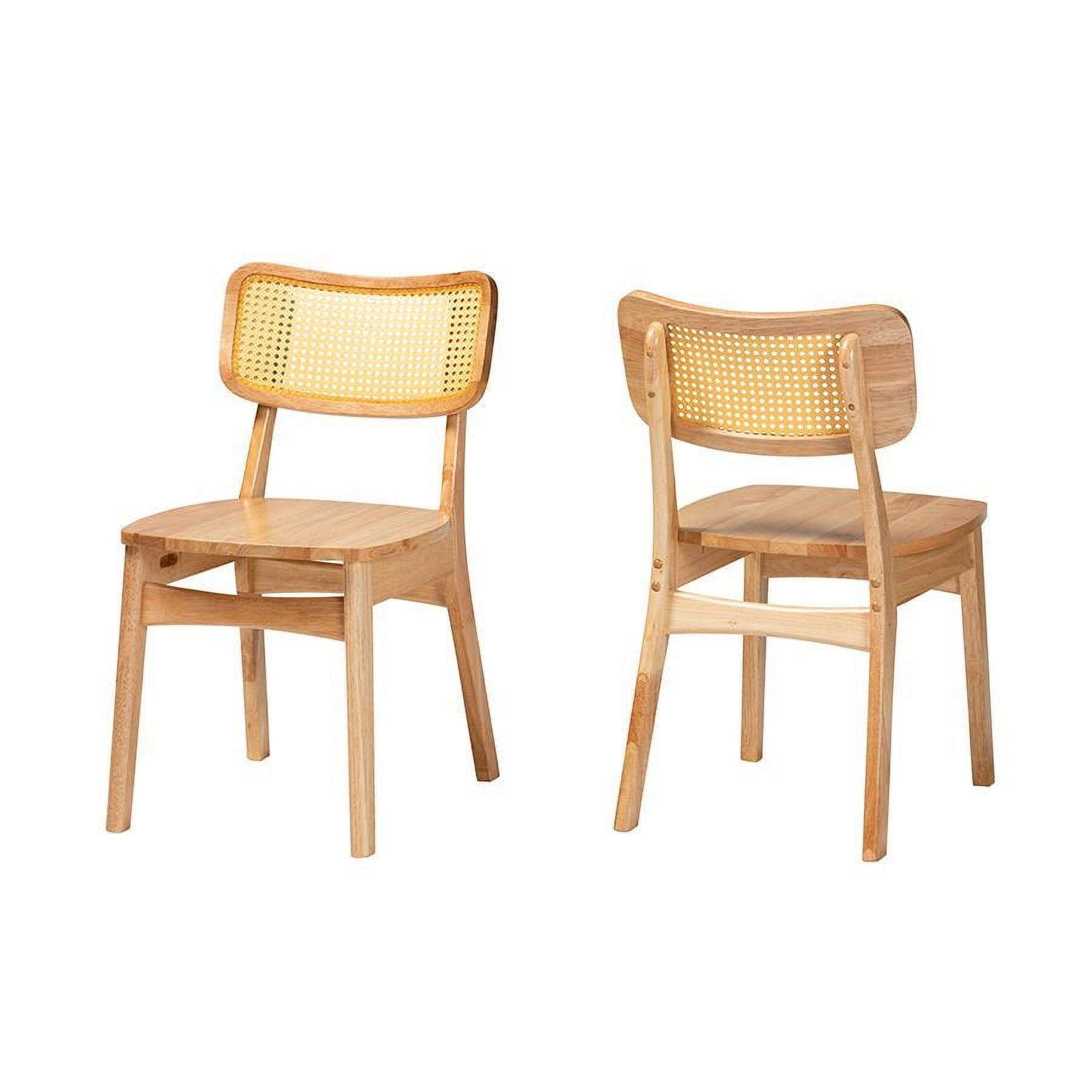 Baxton Studio 2pc Tadeo Wood and Rattan Dining Chair Set Oak Brown/Light Brown: Rubberwood Frame, Spot Clean