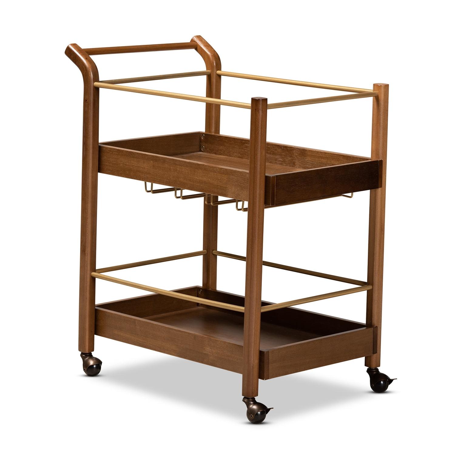 2 Tier Tahir Metal Mobile Bar Cart Brow/Gold - Baxton Studio