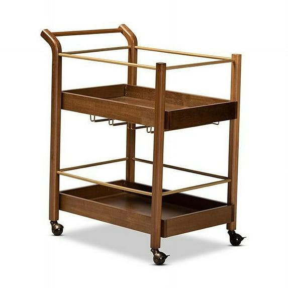 2 Tier Tahir Metal Mobile Bar Cart Brow/Gold - Baxton Studio