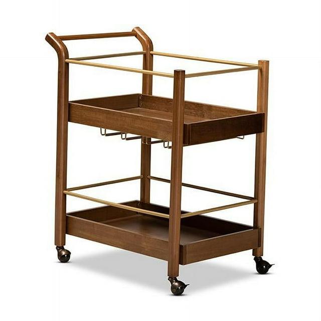 2 Tier Tahir Metal Mobile Bar Cart Brow/Gold - Baxton Studio