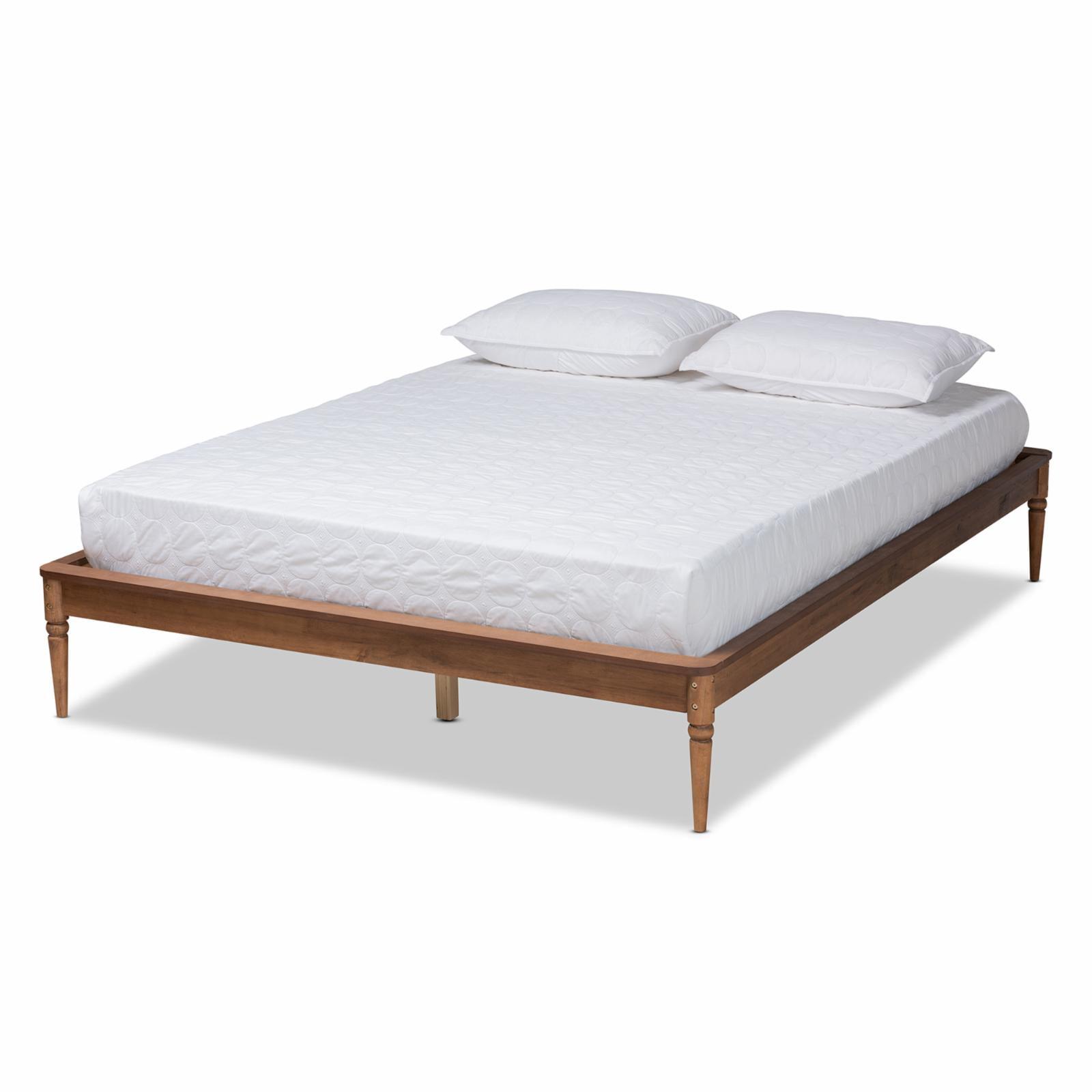 Tallis Traditional Walnut Wood Queen Bed Frame with Tufted Upholstery