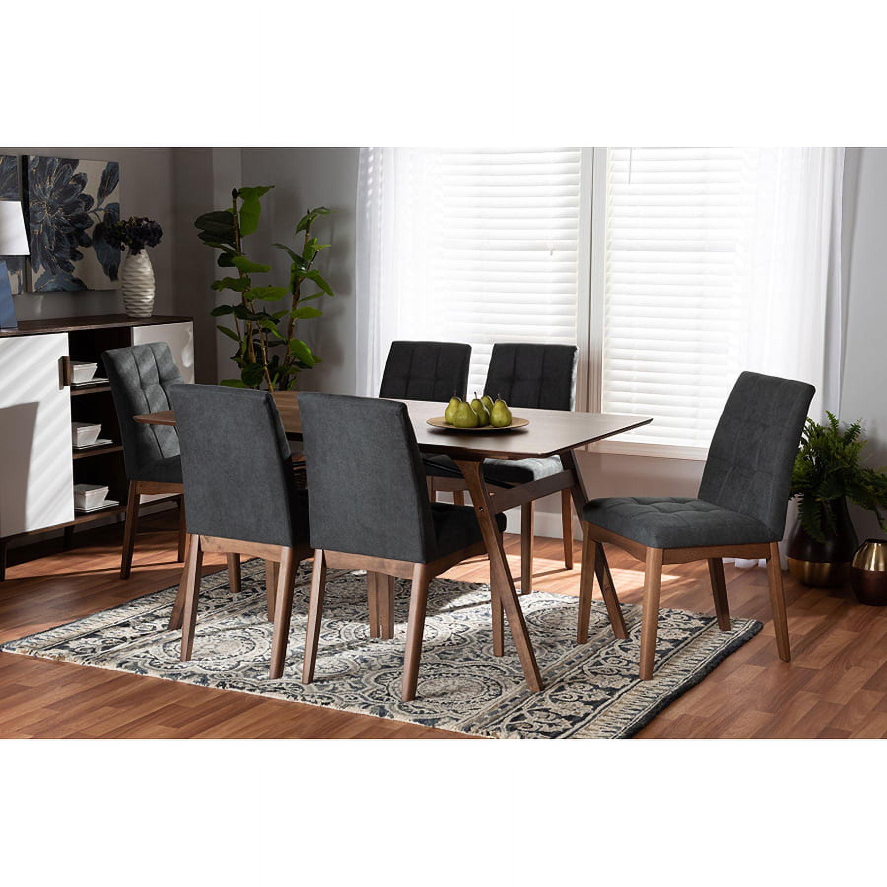 Tara Walnut Brown and Dark Grey Fabric 7-Piece Dining Set