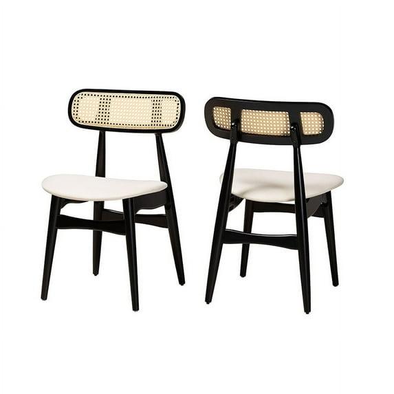Bayou Breeze Set of 2 Black Wood Dining Chairs with Rattan Backrest (Set of 2)