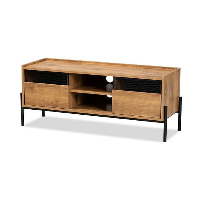 Tasman Wood and Metal 2 Door TV Stand for TVs up to 45" Natural Brown/Black - Baxton Studio