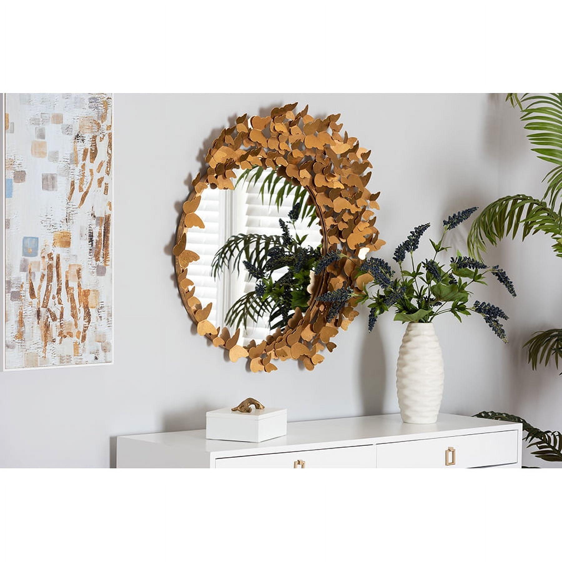 Baxton Studio Tauriel Modern Glam and Luxe Antique Goldleaf Metal Butterfly Accent Wall Mirror