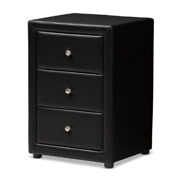 Tessa Faux Leather Upholstered 3 Drawer Nightstand Black - Baxton Studio