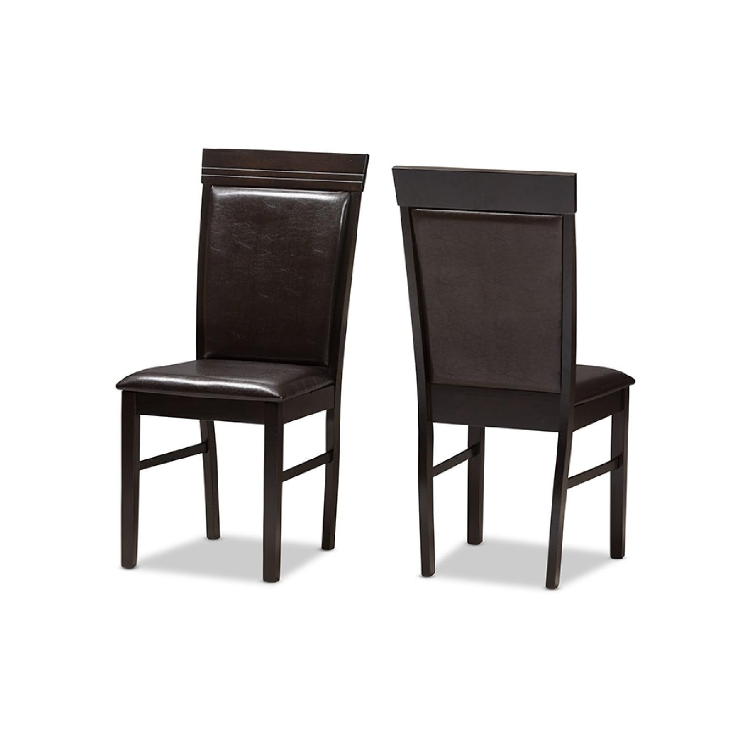 Set of 2 Thea Dark Brown Faux Leather Parsons Side Chairs