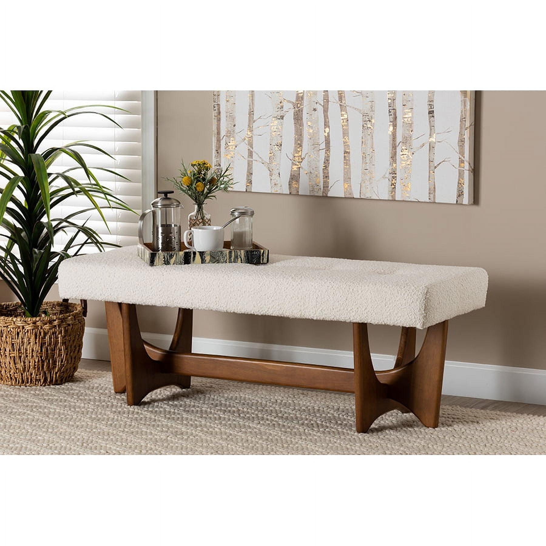 Baxton Studio Theo Japandi Cream Boucle Fabric and Walnut Brown Finished Wood Bench