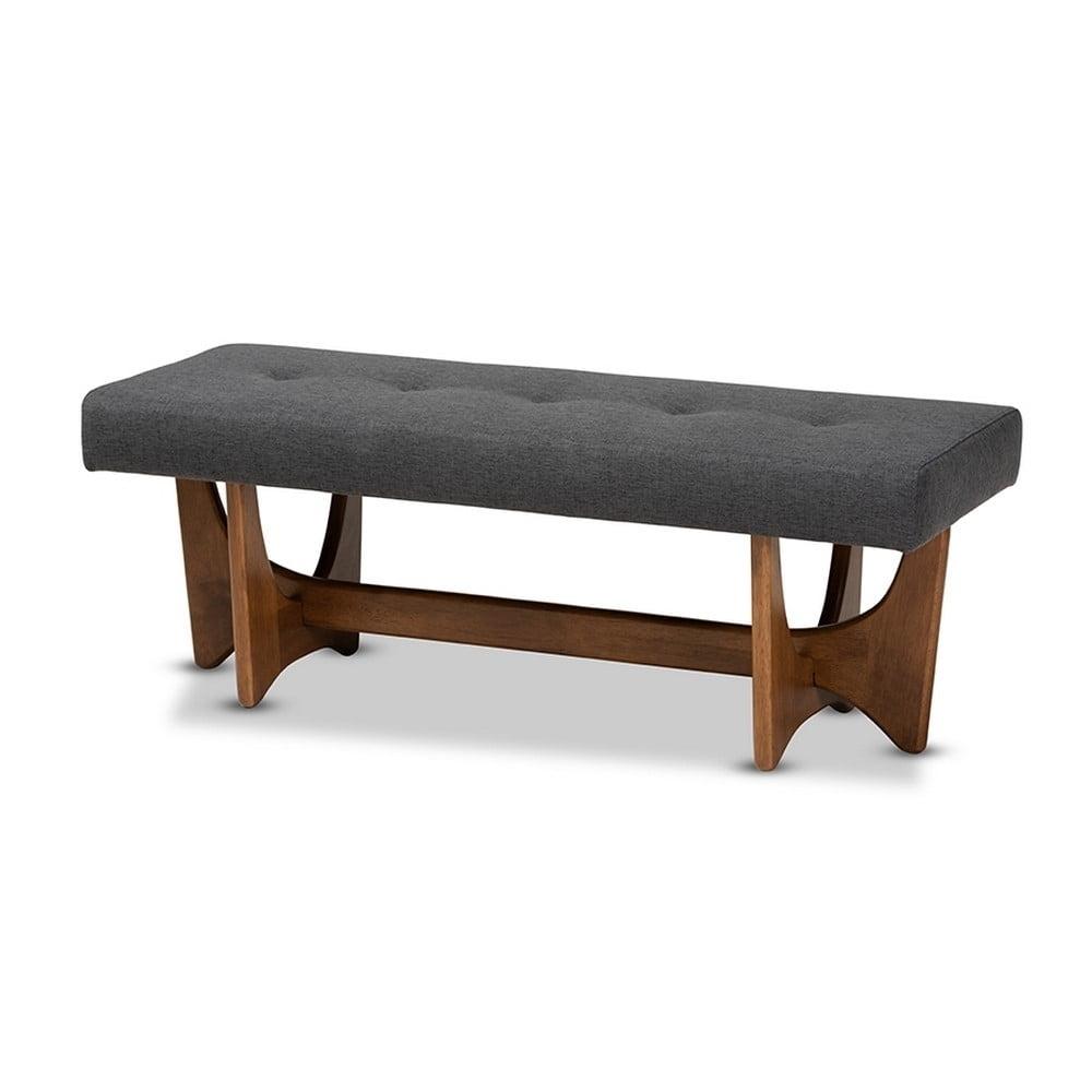 Theo Dark Grey Upholstered Walnut Mid-Century Modern Bench