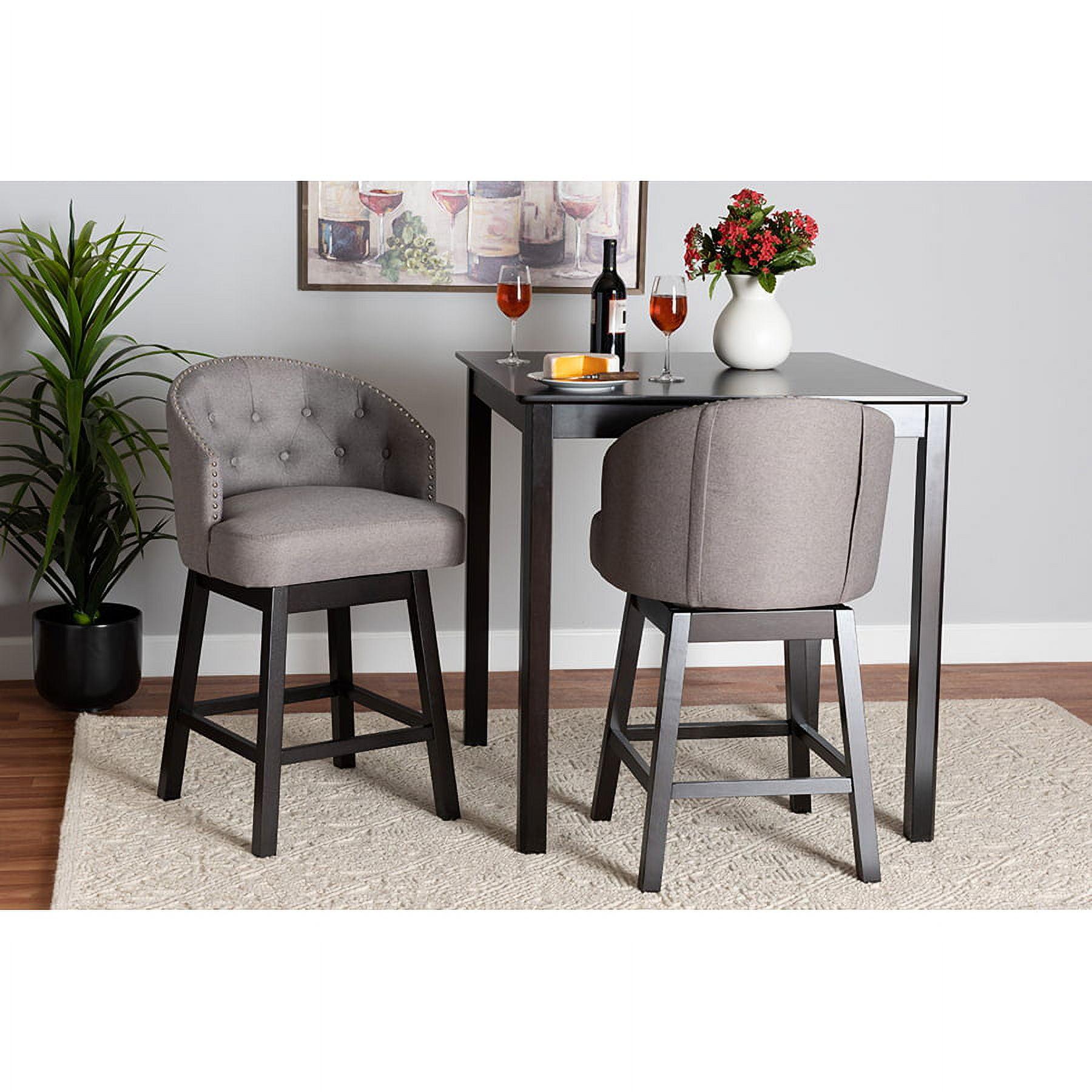 2pc Theron Fabric and Wood Swivel Counter Height Barstool Set Gray/Espresso Brown - Baxton Studio