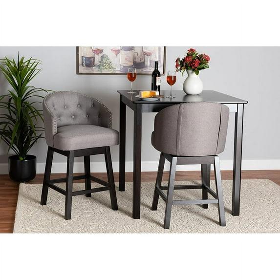 2pc Theron Fabric and Wood Swivel Counter Height Barstool Set Gray/Espresso Brown - Baxton Studio