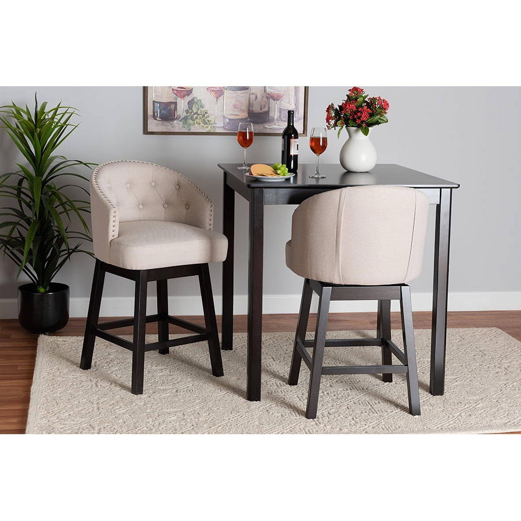 2pc Theron Fabric and Wood Swivel Counter Stool Set - Baxton Studio