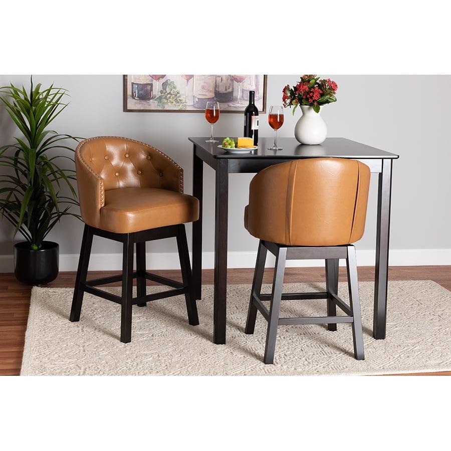 2pc Theron Faux Leather and Wood Swivel Counter Stool Set - Baxton Studio