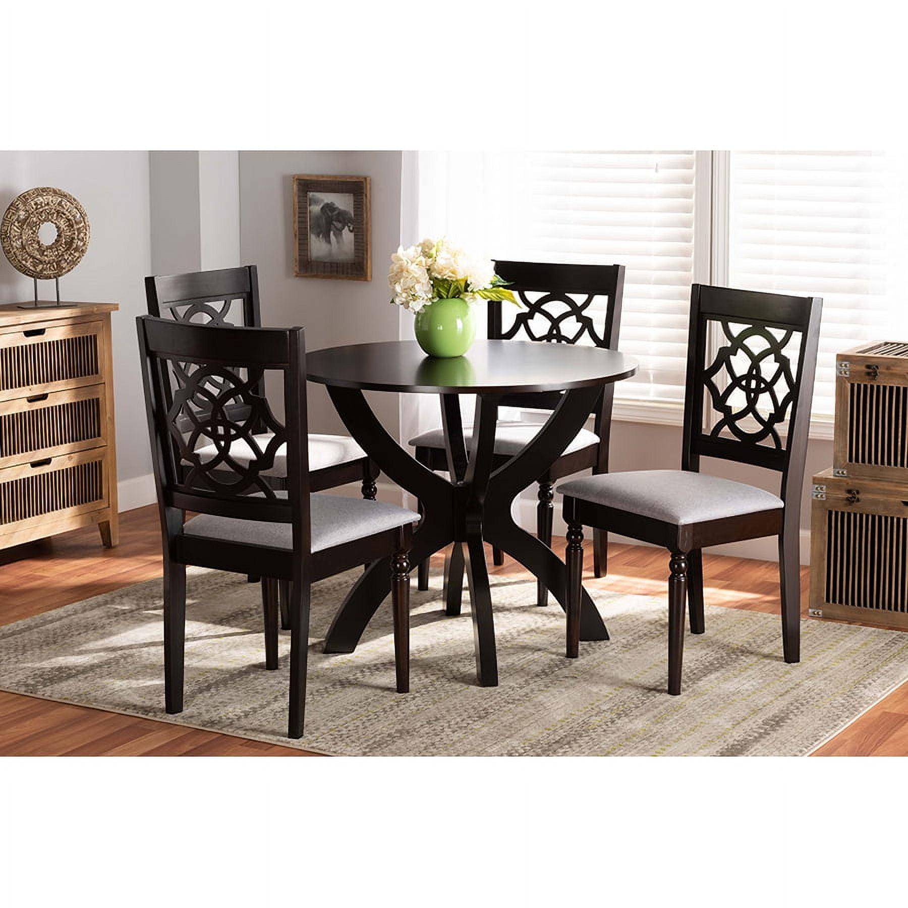 Tonia Contemporary Grey Fabric & Dark Brown Wood 5-Piece Dining Set