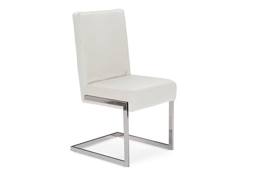 Set of 2 White Faux Leather and Stainless Steel Dining Chairs