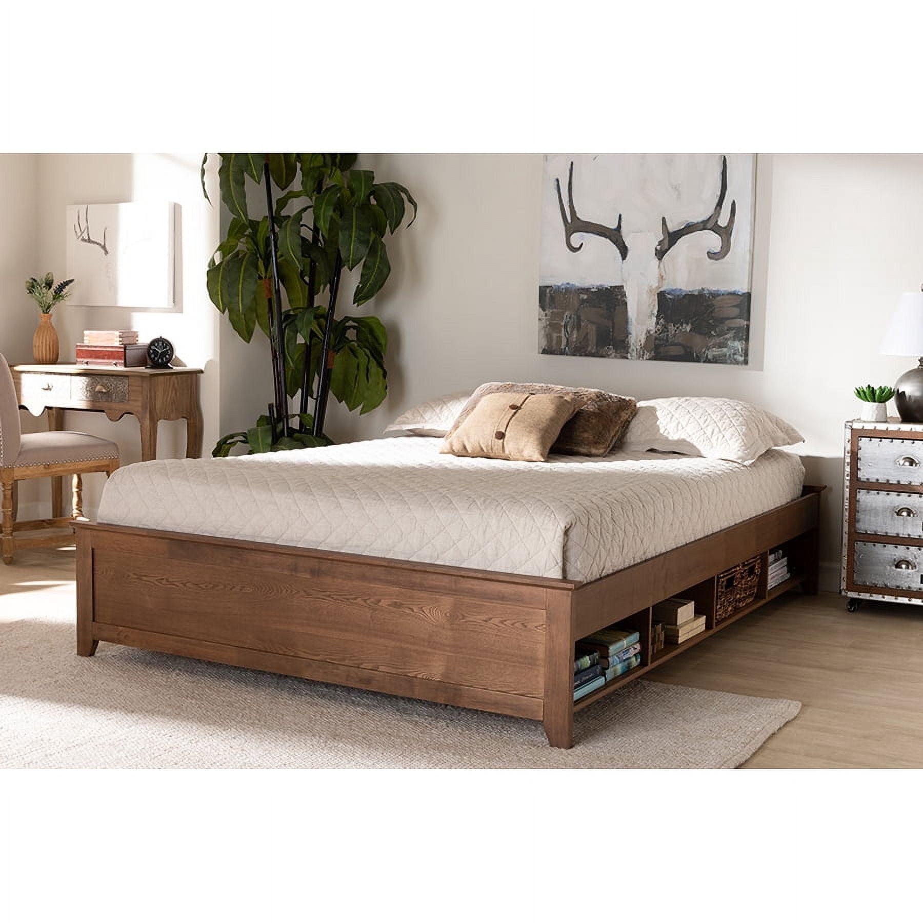 Anders Wood Platform Storage Bed Frame with Built-In Shelves Ash Walnut - Baxton Studio