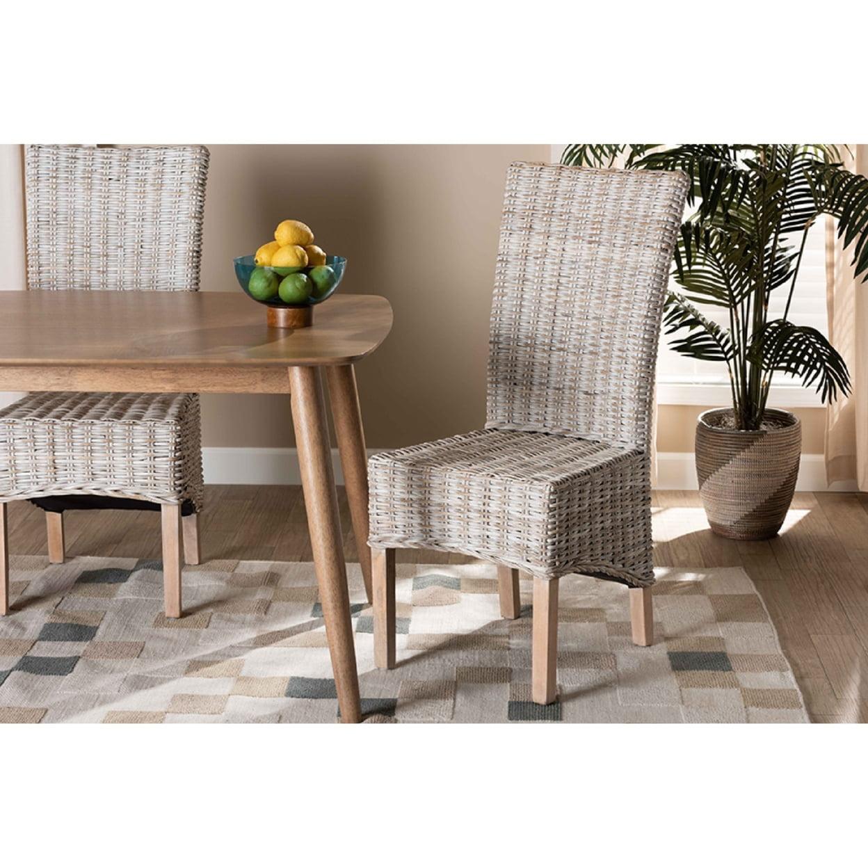 Trianna Rattan and Wood Dining Chair White/Brown - bali & pari: Indonesian Crafted, No Assembly Required