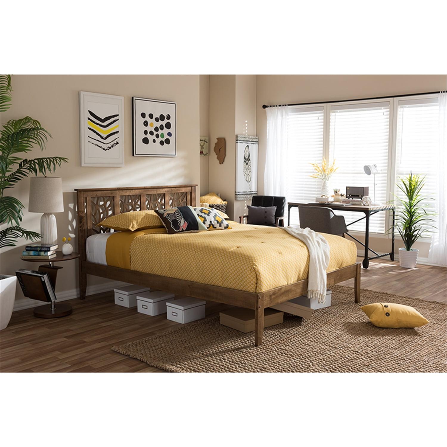 Trina Contemporary Tree Branch Inspired Wood Platform Bed Walnut Brown - Baxton Studio