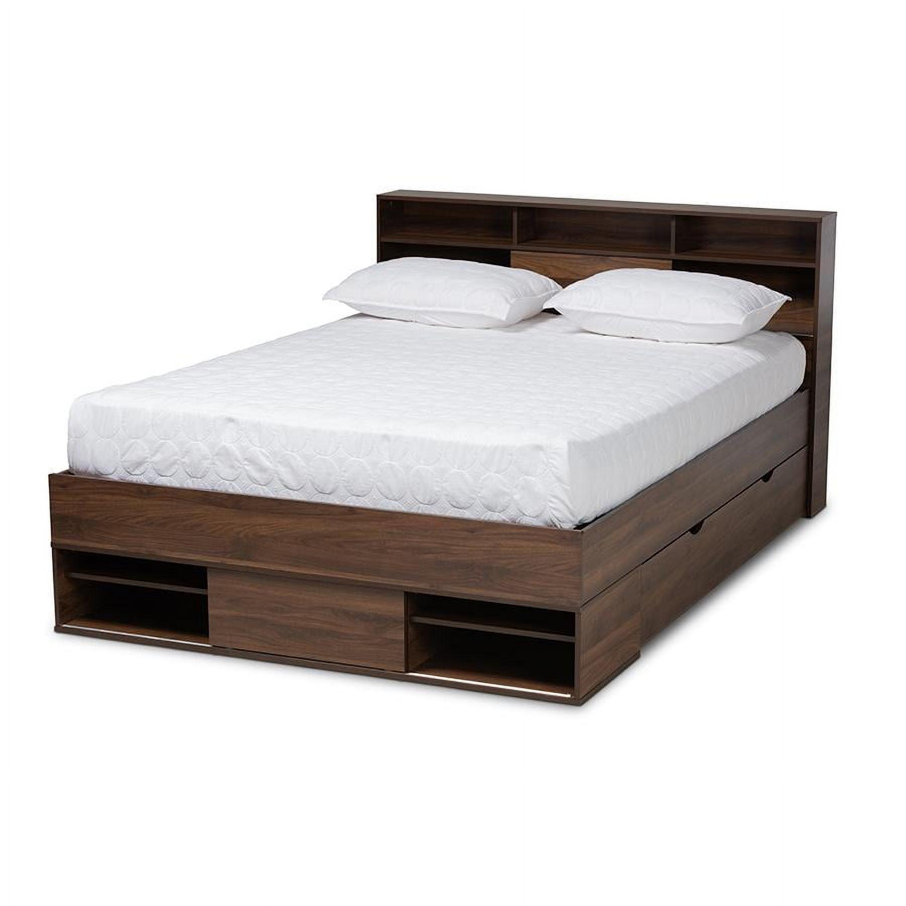 Queen 1 Drawer Tristan Wood Platform Storage Bed with Shelves Dark Brown - Baxton Studio