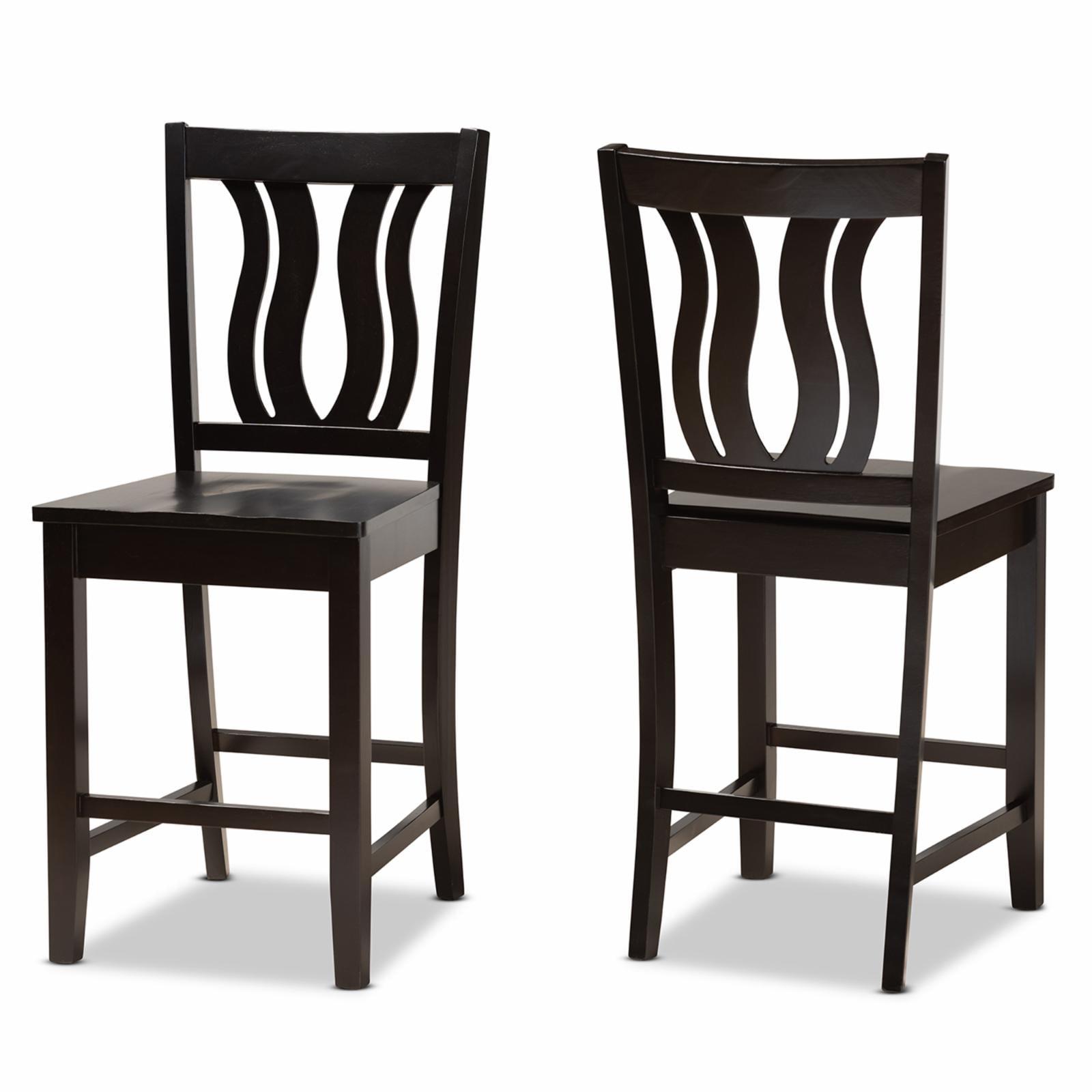 2pc Fenton Two-Toned Wood Counter Height Barstools Set Brown - Baxton Studio: Oval Backrest, Polyester Upholstery