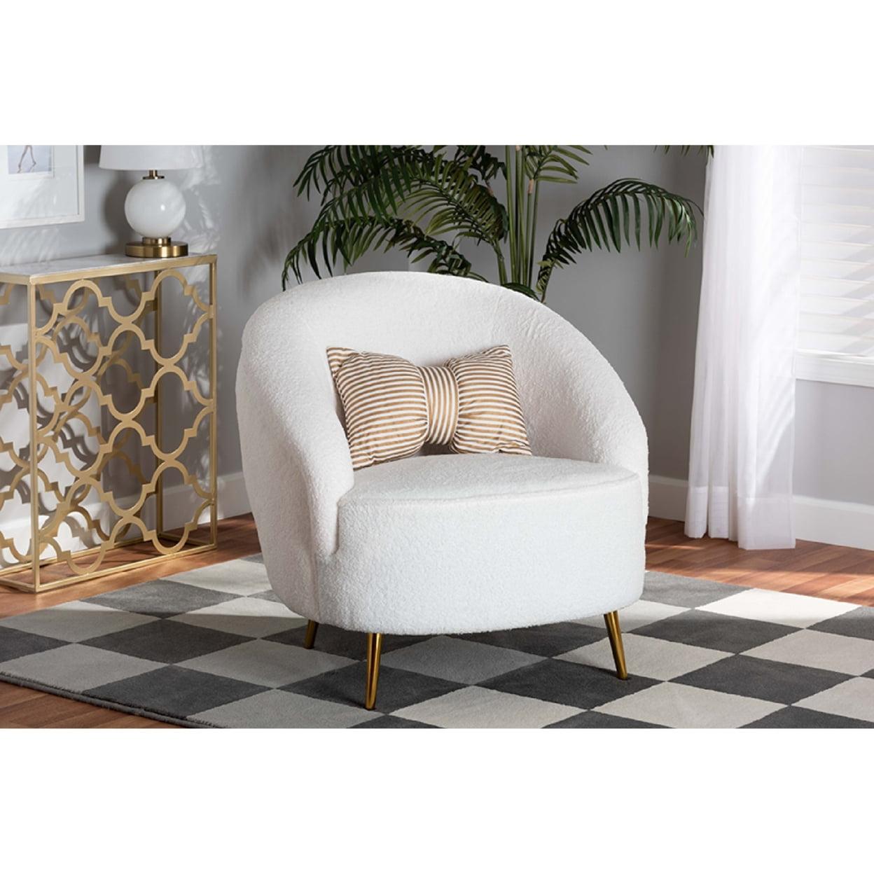 Urian Boucle Upholstered Accent Chair White/Gold - Baxton Studio