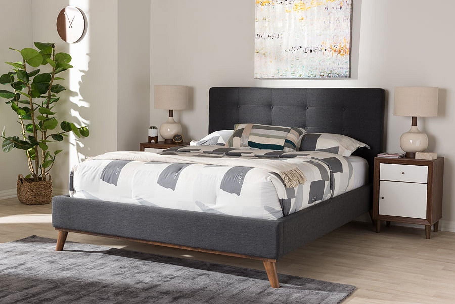 Valencia Dark Gray King Upholstered Platform Bed with Tufted Headboard