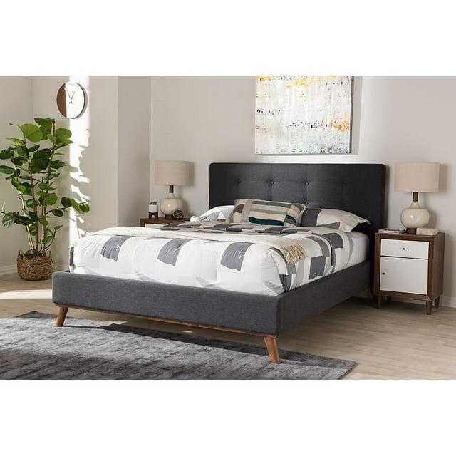 Valencia Mid Modern Fabric Platform King Bed Dark Gray - Baxton Studio: Upholstered Headboard, Tapered Legs