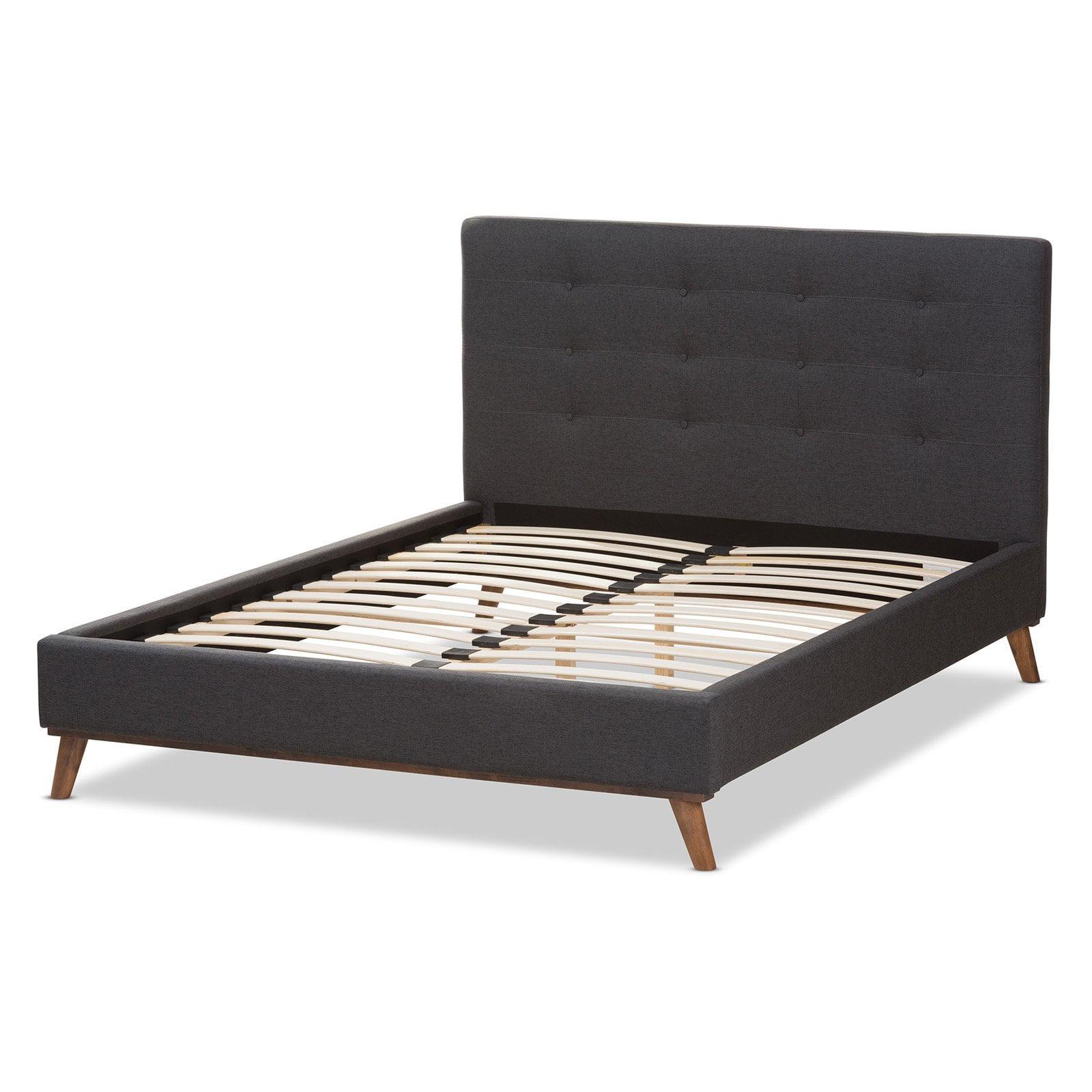 Valencia Mid-Century Modern Dark Grey Full Bed with Tufted Upholstery