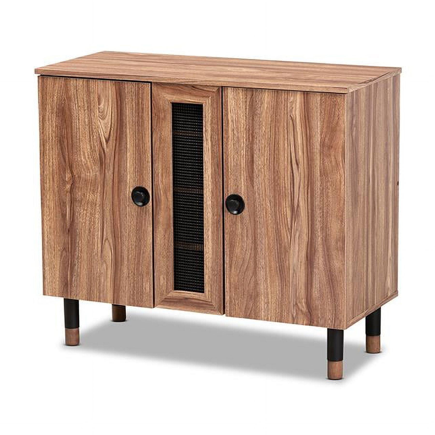 2 Door Valina Wood Entryway Shoe Storage Cabinet Brown - Baxton Studio: Oak Finish, Ventilated, 4 Shelves