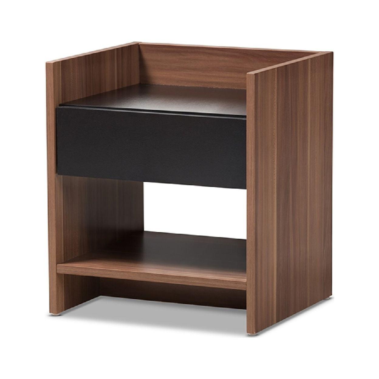 Vanda 1-Drawer Black and Walnut Brown Nightstand