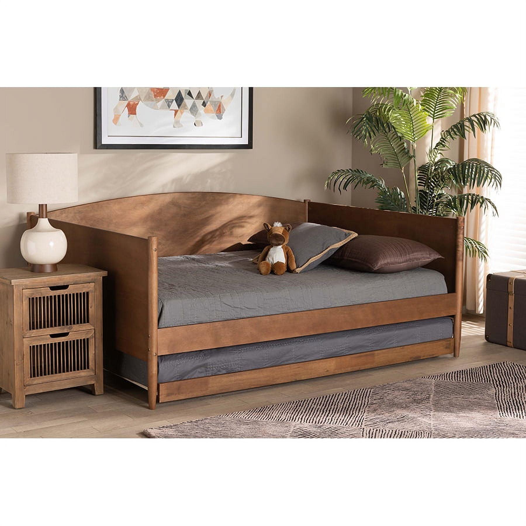 Walnut Wood Full Size Daybed with Trundle and Slats