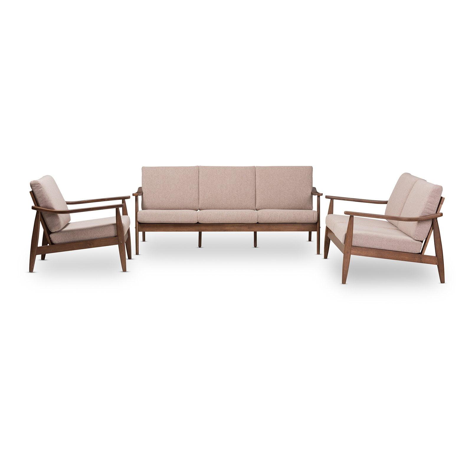 Baxton Studio Venza 3 Piece Tufted Sofa Set in Brown and Walnut Brown