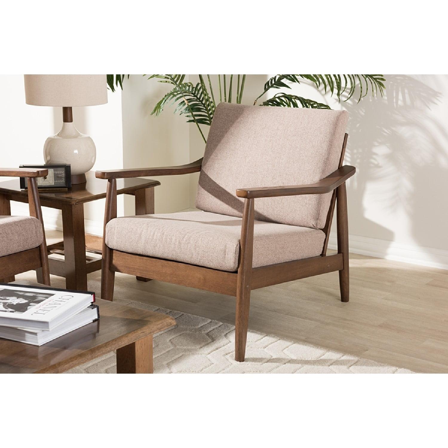 Venza Light Brown Faux Leather Walnut Lounge Chair