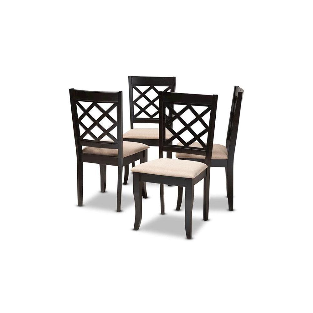 Set of 4 Jackson Dining Chair Sand/Espresso - Baxton Studio: Contemporary Cut-Out Back Design, Square Frame