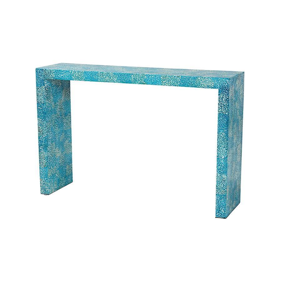 Baxton Studio Veruca Mother of Pearl Console Table Cyan: Exotic Bohemian Design, No Assembly, MDF Frame