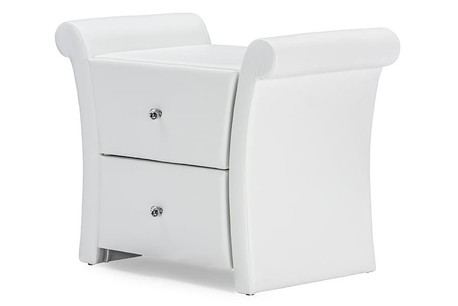 Victoria Matte Faux Leather Leather 2 Storage Drawers Nightstand Bedside Table - White - Baxton Studio