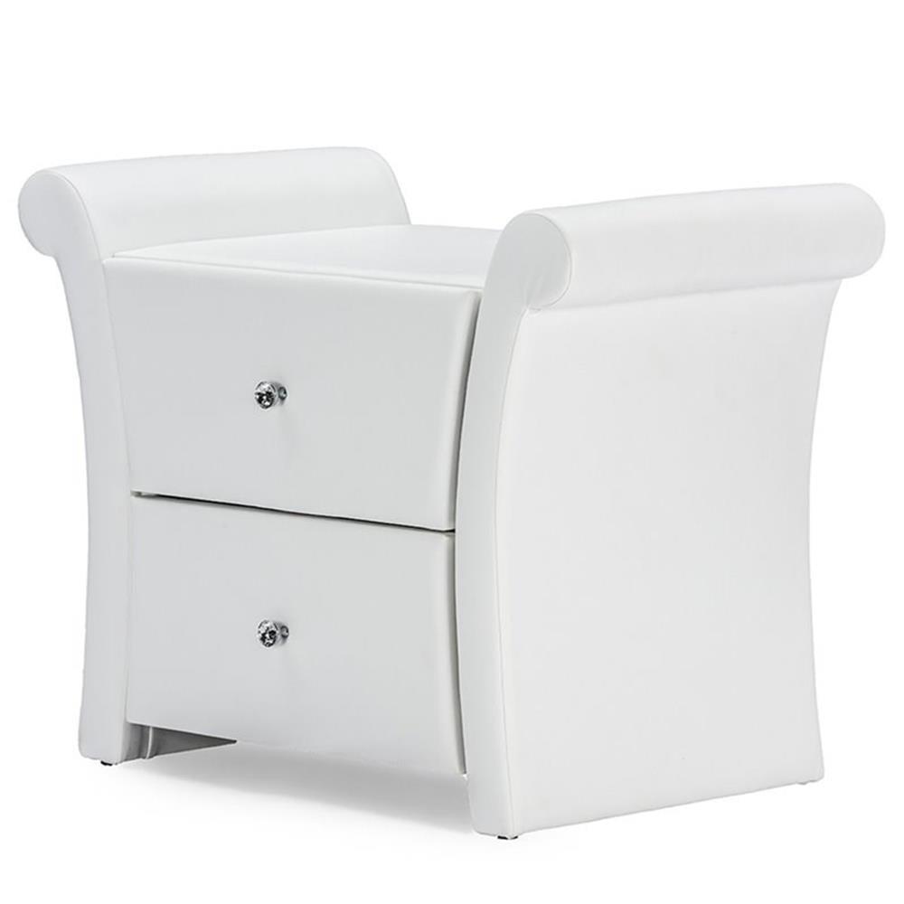Victoria Matte Faux Leather Leather 2 Storage Drawers Nightstand Bedside Table - White - Baxton Studio