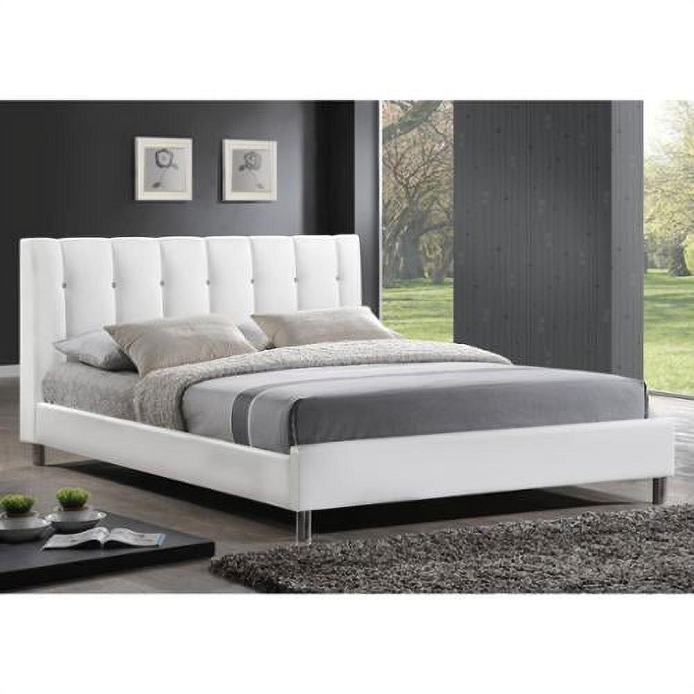 White Faux Leather Full Bed with Tufted Upholstered Headboard