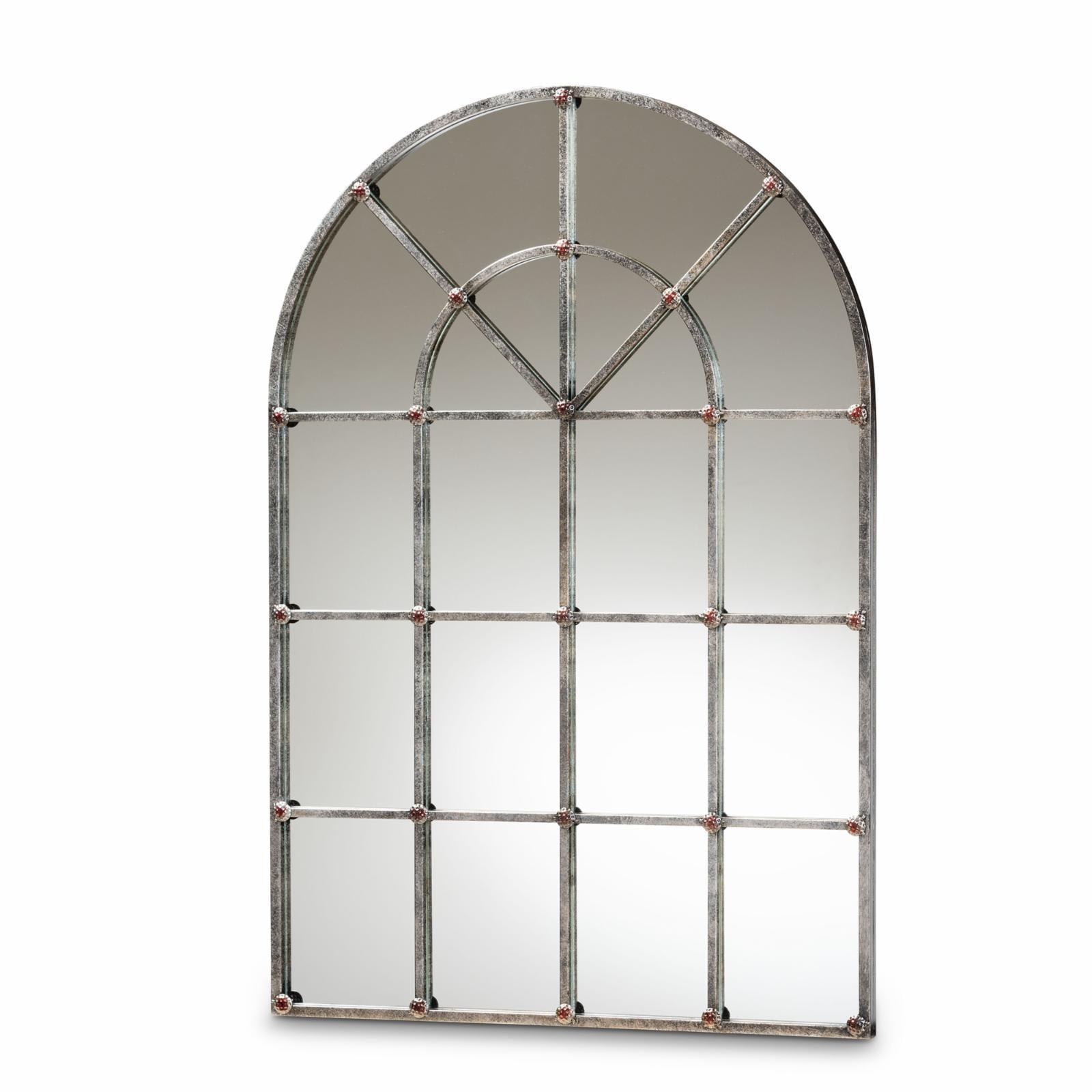 Newman Vintage Farmhouse 47" Antique Silver Arched Leather Wall Mirror