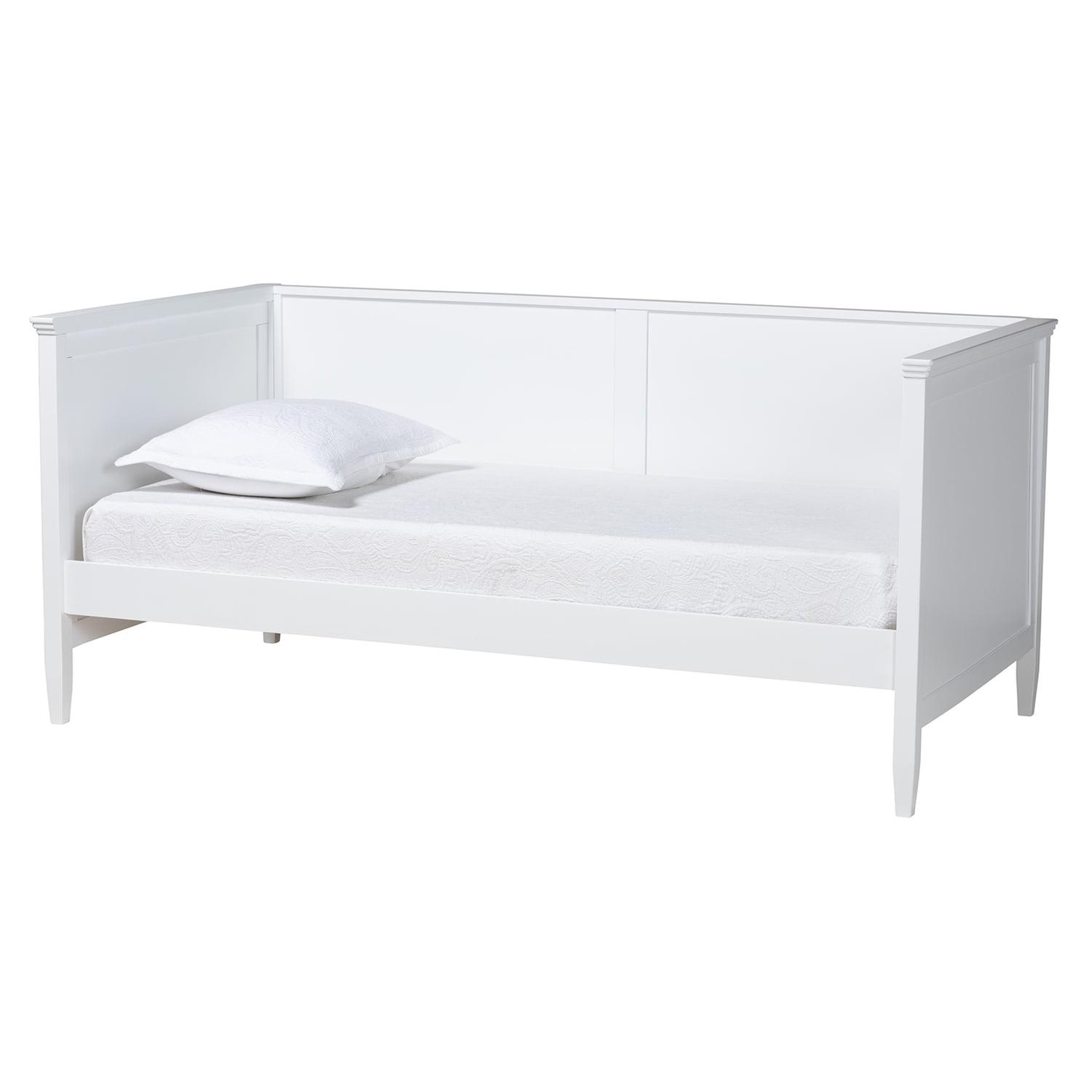 White Wood Twin Daybed with Upholstered Headboard and Slats