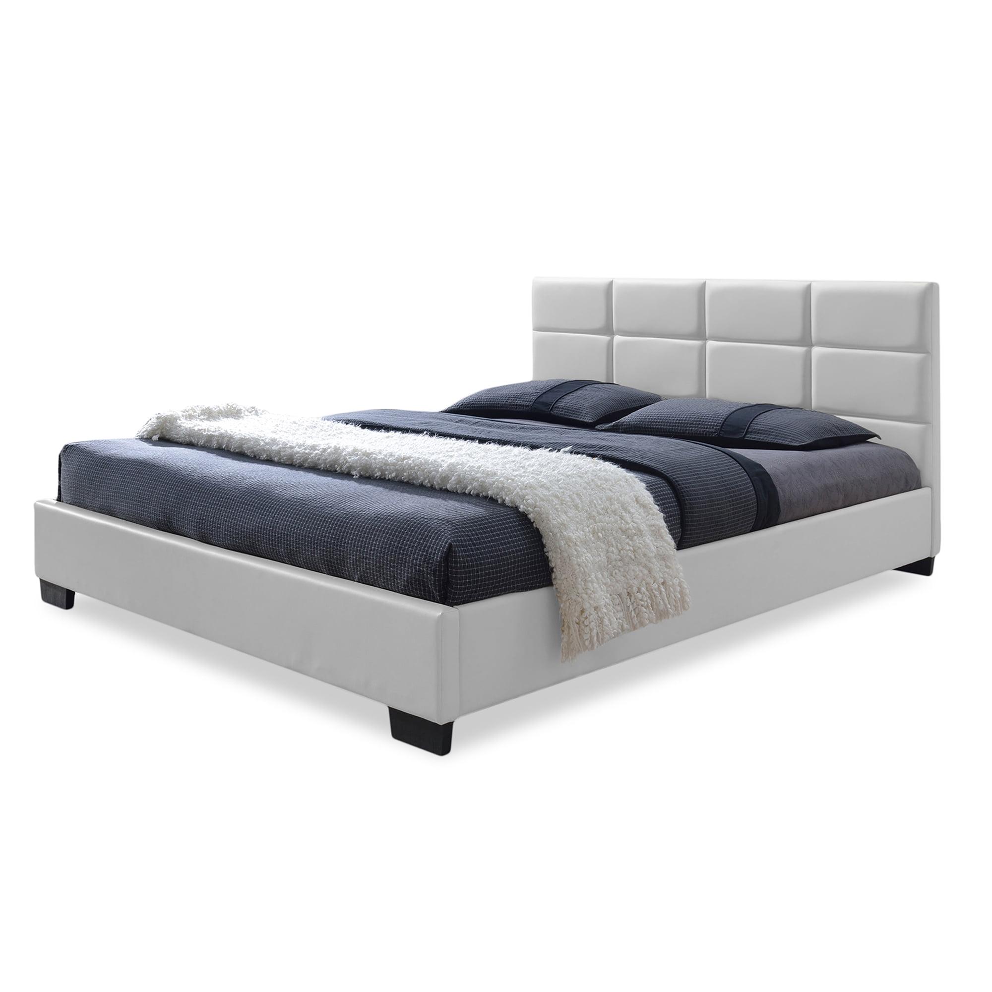 Elegant White Faux Leather Full Platform Bed with Tufted Headboard