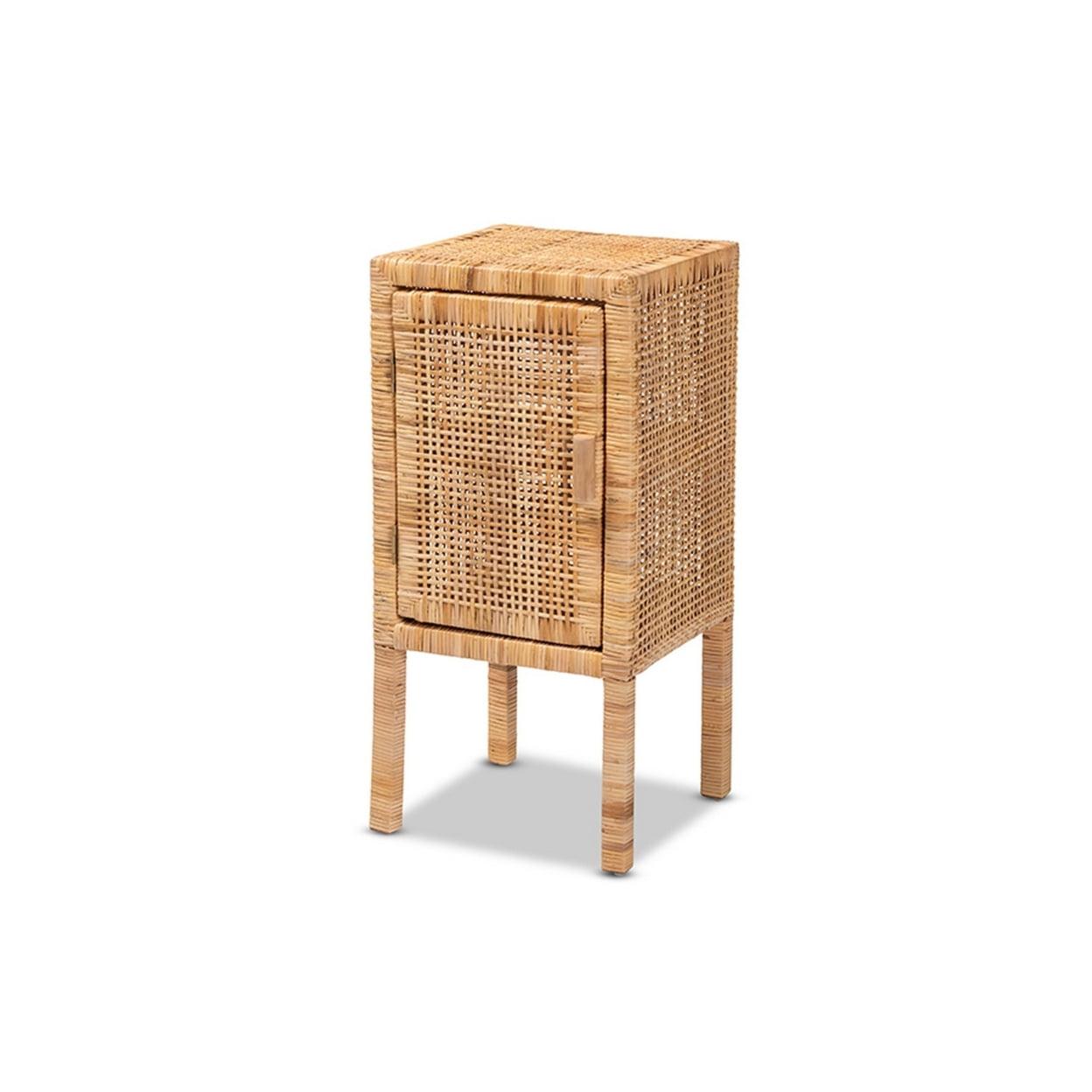 Natural Mahogany and Rattan Bohemian Night Table